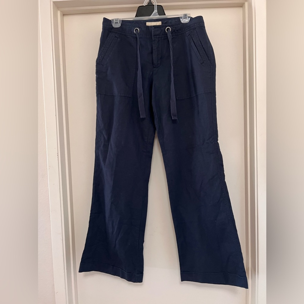 Banana Republic flowy navy linen blend drawstring pants